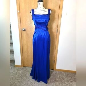 Vintage 90s y2k simple satin beaded cutout square neckline prom formal dress